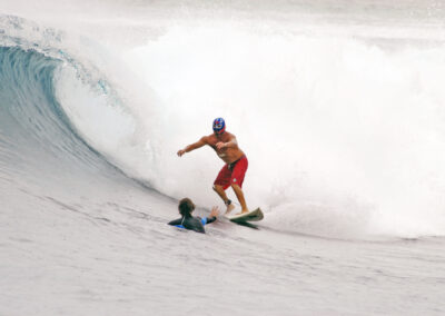 Ian Smith channeling his inner Mexican Wrestler @ Lance's Right, Indo / Mentawais 2001©